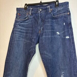 Polo Ralph Lauren Sullivan Slim Jeans Distressed Dark Blue Mens 36x34 Button Fly